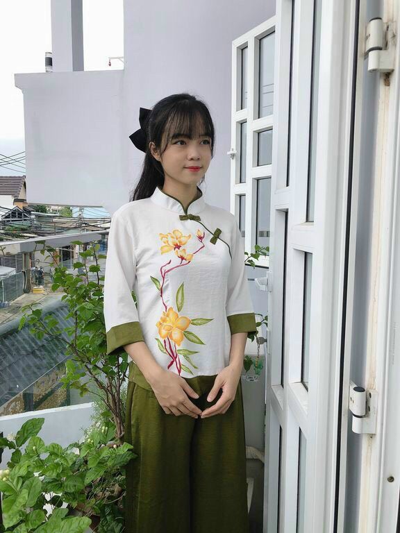 Cổ Tàu xéo phối 2 màu 054 (xanh rêu)